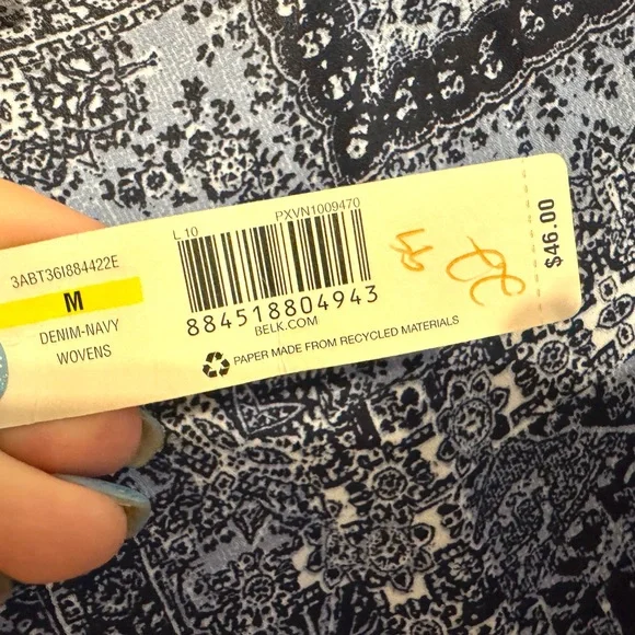 NWT Denim Blue Print Top w/Tassel Tie MEDIUM #A - Picture 10 of 10